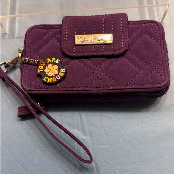 Vera Bradley Purple Quilted Wristlet and key charm - Picture 1 of 12
